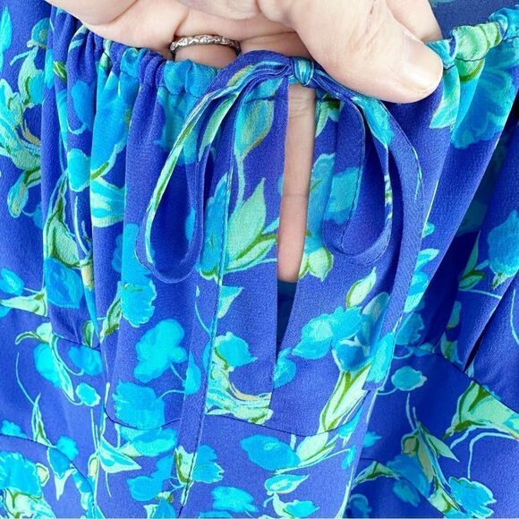 RIXO  Lilita Cobalt Blue Floral‎ Print Silk Mini Dress short Sleeve Sz 6 - Picture 7 of 13